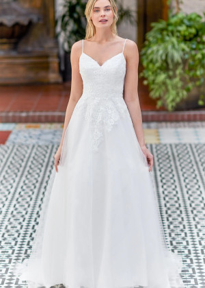Beaded Spaghetti Straps Ivory Lace Tulle Unique Wedding Dress